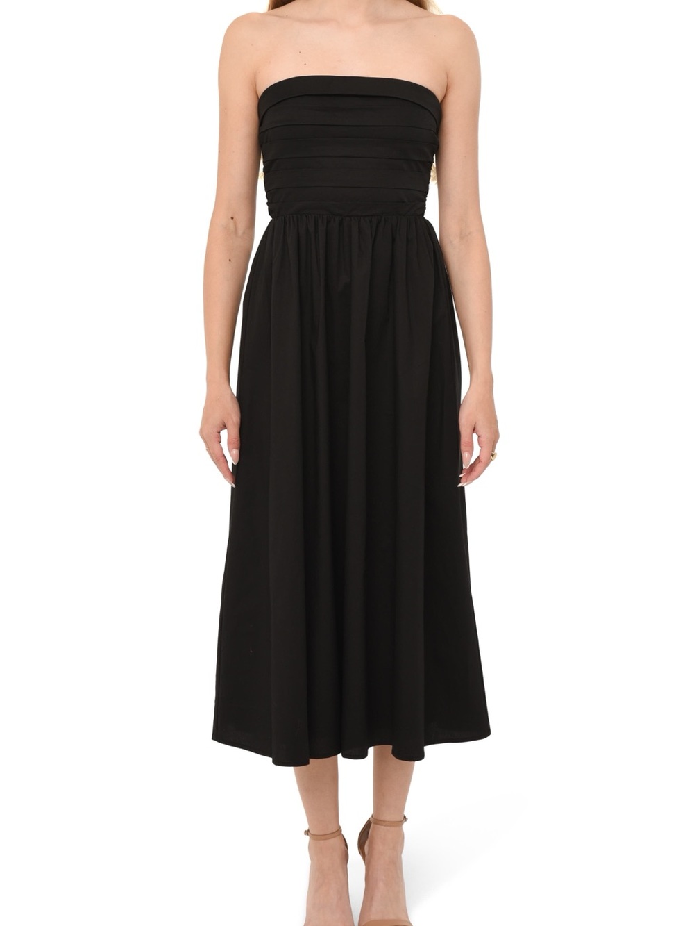 WAYF x Styled by COCO! Sammie Pleat Strapless Stretch Cotton Sundress